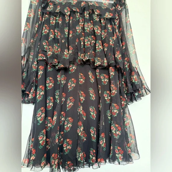 DÔEN Alette Ruffled Tiered Floral-print Silk-georgette Mini Dress - Black size S - Picture 5 of 12